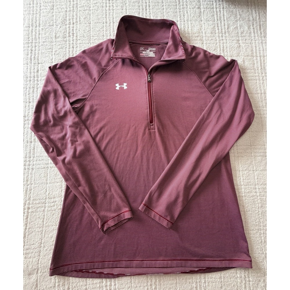 Under Armour Heat Gear Loose Fit 1/4 Zip Pullover Striped Red Women's Medium
